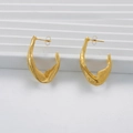 Minimalist 18K gold plated irregular C-shape earrings with a textured lava finish - Gold Irregular Lava Style (QRH5537)