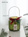 Green ribbed glass Christmas lantern with LED lights, pinecone decor, and a wooden tag - Green Handheld Lantern Cup
