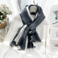 Minimalist soft cotton linen scarf in dark grey and white gradient with tassels - 200*95CM / Ink Gray