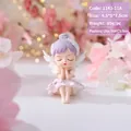 Cute purple hair angel fairy cake topper figurine with white wings and closed eyes - 1143-11 Sitting Purple
