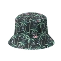 Women's black bucket hat with pink flamingo and green palm tree tropical prints - M (56-58cm) / Black