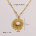 Golden 14K stainless steel necklace with radial hollow oval pendant and white natural stone - White Shell