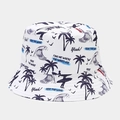 Détail d'un bob blanc avec imprimé de palmiers bleus et motifs de surf - M (56-58cm) / Imprimé Intégral de Surf Bleu Foncé (4#)