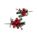 Detail of Christmas artificial berry branch with pine needles and small pine cone on white background - Classic