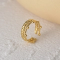 Französischer 14K vergoldeter Doppelring mit gedrehter Seiloptik und kleinen Perlendetails - Einstellbar Offen / Gold Doppel Twist Perle (R421) / Gold