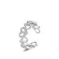 Polished 925 sterling silver open ring with hollow heart shapes and sparkling zircons - Adjustable Open / 925 Sterling Silver Hollow Heart Style