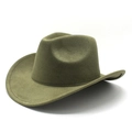 Detail of an olive green cowboy hat showing textured wool felt and reinforced brim stitching - M (56-59cm) / Army Green