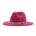 Rose red felt jazz fedora with beige braided rope and gold chain on white background - M (56-58cm) / Rose Red