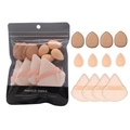 Set da 12 piumini trucco con spugne ovali marroni, a goccia pesca e triangolari beige - Set di 12 Pezzi in Borsa Color Carne