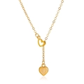 Golden Y-shaped necklace featuring dual heart pendants in a minimalist polished finish - Gold Y-Shape Tassel Heart (2613)