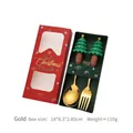 Set di cucchiaio e forchetta natalizi in acciaio dorato con manici ad albero e scatola - Oro Stile F - 2Pezzi