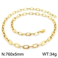 Golden titanium steel paperclip link necklace, 760x5mm chain with lobster clasp - Style B Gold Necklace 76cm (KN228656-Z)
