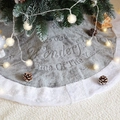 Gray plush Christmas tree skirt with white trim and festive holiday typography - Ash Gray with White Border / 90cm