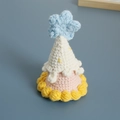 Handmade crochet pink and beige miniature hat clip with a blue star and yellow lace - Yellow Cream Star Clip