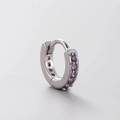 Silver titanium steel hoop earring featuring a row of sparkling purple gemstones - 6MM Purple Rhinestone Hoop (A01-3#)