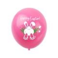 Pink latex Easter balloon with rabbit pattern and Happy Easter text on white background - Pink