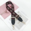 Adjustable wide canvas shoulder strap with geometric pattern and gold swivel hooks - Black Base Wine Red with Black Leather
