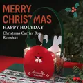Christmas gift box with red reindeer panel and clear PVC sides for holiday floral arrangements - [Reindeer] Portable Folding Box