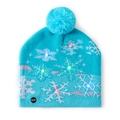 Sky blue Christmas knit hat with LED lights, white snowflakes and blue pompom - Lake Blue Snowflake Short Hat