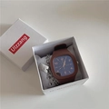 Brown square watch with blue dial and silver heart bracelet in a gift box - Watch Only / Coffee Strap Coffee Dial