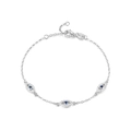 Sterling silver chain bracelet with blue evil eye charms and white crystal accents - 925 Silver / Style 7 / White Gold