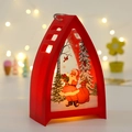 Lanterna LED natalizia decorativa rossa a forma di arco con scena festiva di Babbo Natale - Portacandele Natalizio Triangolare - Vecchio Rosso