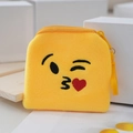 Plush yellow emoji coin purse with kiss face embroidery and zipper closure - Style 12