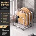 Polished silver stainless steel rack for pot lids and cutting boards with drain tray - Triple Layer Simple Pot Lid Holder-Bright Silver (With Drip Tray)