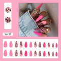 Pink stiletto press-on nails with leopard and zebra patterns, 24 pieces set W235 - Pink Texture (W235) / Glue Type