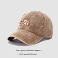 Casquette de baseball en jean délavé kaki vintage avec broderie DYC et détails usés - Enfant 54cm / Kaki