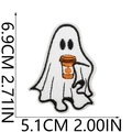 Detailed ghost patch with coffee cup embroidery and dimensions showing 5.1cm by 6.9cm - Coffee Ghost (45)