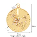 Gold-plated floral pendant with zircon micro-pave 35x29mm DIY jewelry charm - Relief Floral Round / Gold
