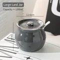 Barattolo in ceramica grigio scuro con coperchio e cucchiaio grande capacità da 1200ml - Bordo Argento Grigio-1200ml-Con Cucchiaio