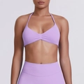 Close-up of lavender seamless high-waist yoga set with ribbed knit compression texture - Light Purple