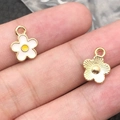 Small gold alloy flower pendant with white enamel petals for DIY jewelry making - 1Pc White Small Daisy 10x13mm