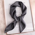 Solid dark grey satin silk neck scarf with premium glossy texture for women - Dark Gray