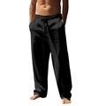 Detalle de los pantalones casuales de lino y algodón negro para hombre con cordón - Negro