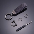 Portachiavi auto in camoscio grigio scuro intrecciato con anello in metallo e cacciavite - Nero Carbone