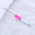 Pink and white gradient DIY beading pen with silver metal accents on a plush background - Fluorescent Rose Red White