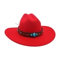 Red western cowboy hat in faux suede featuring a brown leather band and turquoise stones - One Size / Red