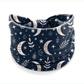 Navy blue elastic wide headband with moon and star pattern, stretch turban for yoga and sports - Style 125