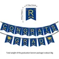 Blaue und goldene Congrats Grad Girlande Dekoration mit Glitzerschrift und Doktorhut - Blau