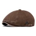 Vintage brown washed cotton newsboy hat for men and women with adjustable metal buckle - Adjustable / Coffee