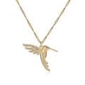 Détail du pendentif colibri en or 18 carats avec cristaux blancs et œil en rubis - Collier Colibri à Chaîne Torsadée