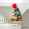 Khaki knitted mini Christmas hat with red pom-pom and green tree pattern, 20x16cm size - Light Coffee Christmas Tree