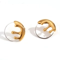 Modern 18K gold plated stainless steel swirl earrings with transparent lava glass base - Acrylic Liquid Metal Stud Earrings - Gold-Clear
