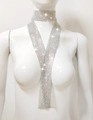 Detailed view of silver mesh rhinestone choker and long tie necklace on a mannequin - Silver Metal Rhinestone