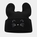 Berretto in maglia nera stile giapponese con orecchie di gatto e ricamo del viso di gatto - Taglia unica / Nero