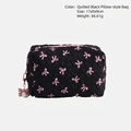 Grande borsa cosmetica nera plissettata con motivi a fiocco rosa e ciondolo - Borsa a Cuscino con Fiocco Nero e Rosa