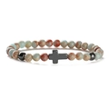 Bracciale elastico in pietra naturale 8mm con ciondolo a croce nera opaca su fondo bianco - 6MM Pietra Shoushan